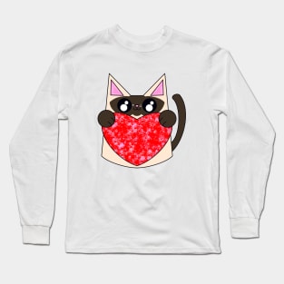 Sammy The Siamese Cat With Valentines Heart Long Sleeve T-Shirt